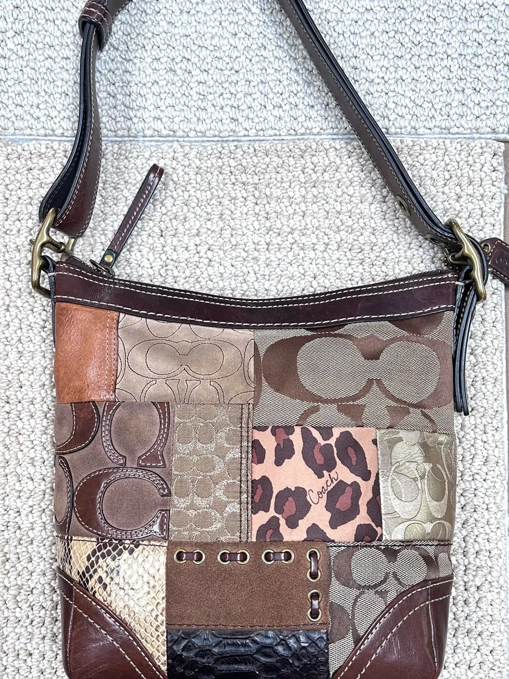Coach Brown Patchwork Signature Hobo Shoulder Bag